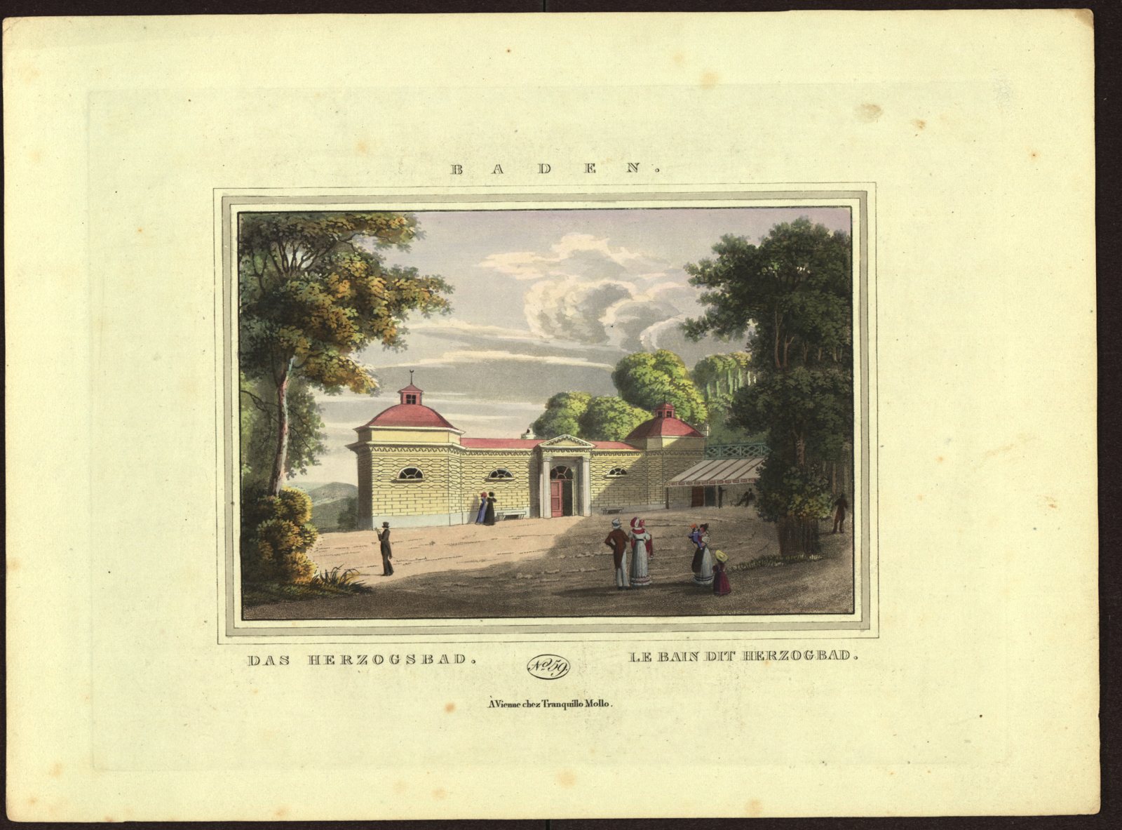 Baden. Das Herzogsbad – kolorierte Aquatinta von Joseph und Eduard Gurk, um 1825
